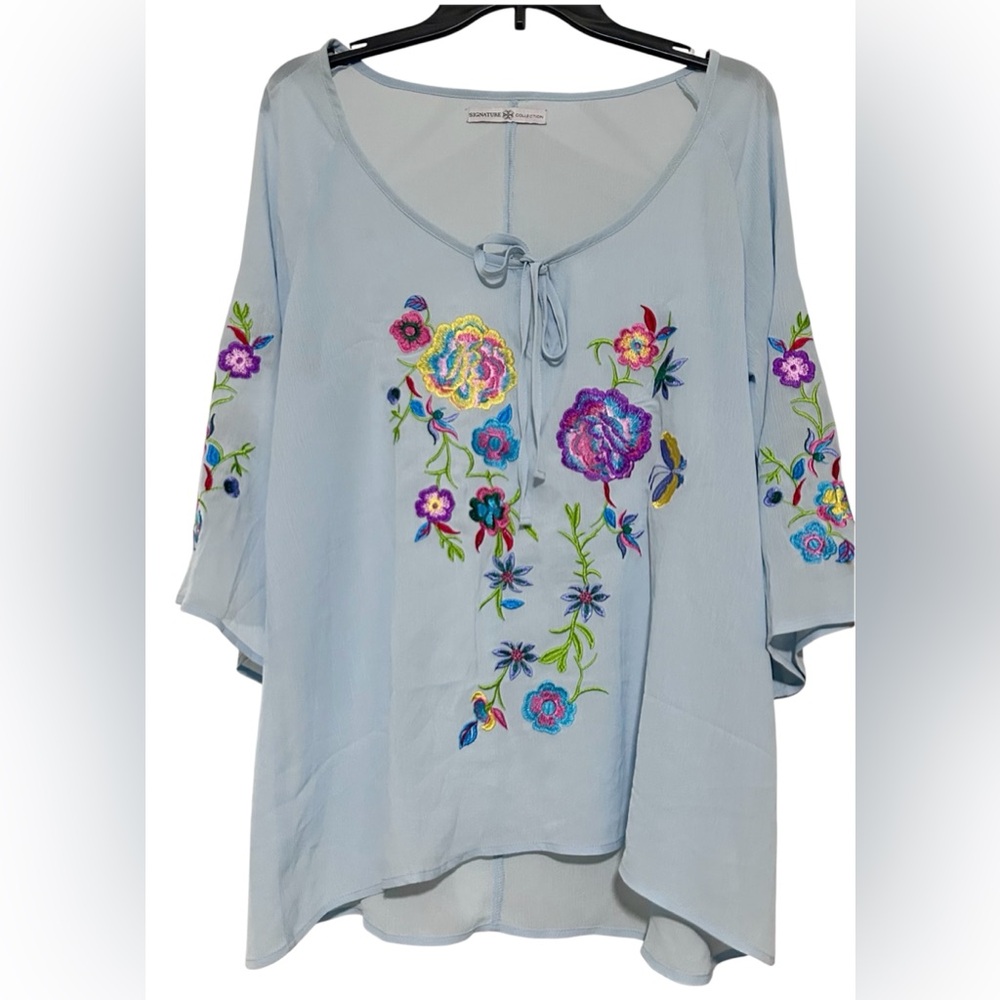 Signature Collection Blouse - Multicolor Floral Embroidery - Boho Chic Style